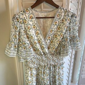 EASTER DRESS 👒👛👗 Max Studio Floral V-Neck Dress - Cream, Yellow, Green